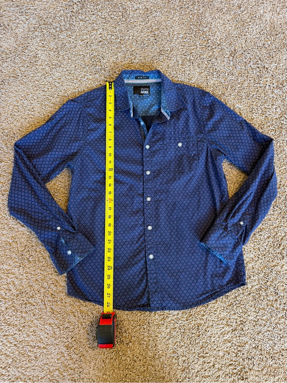 Navy Diamond-Print Long Sleeve Button-Down Shirt